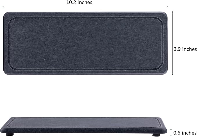 NiuYichee 2 Pcs Water Absorbing Stone Trays, Kitchen/Bathroom Sink Soap Dish, Diatomite Tray Used for Hand Soap & Cosmetic Bottles in The Modern Home, 4" W x 10.2" L, Dark Gray