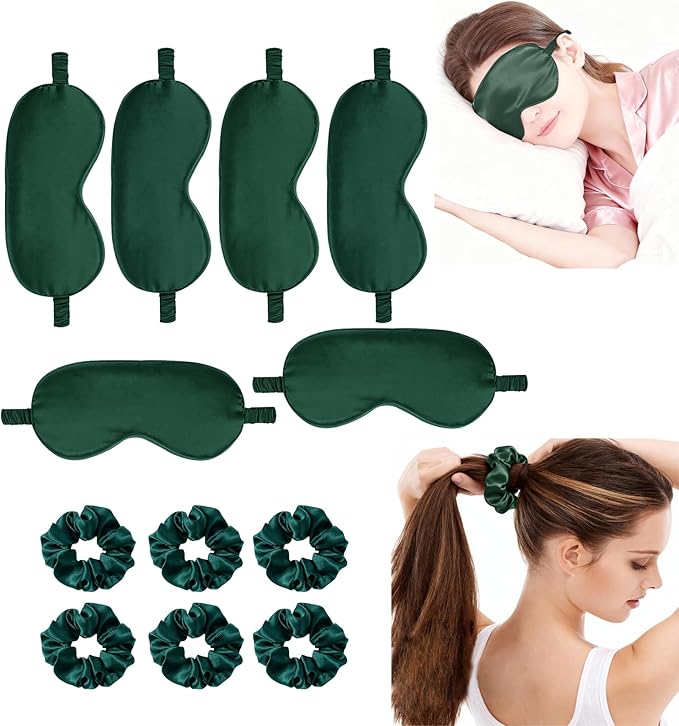12Pcs Silk Sleep Masks Satin Eye Mask Silky Eyes Cover Blindfold Eyeshade Hair Ties Scrunchy Travel Bridesmaids Gifts