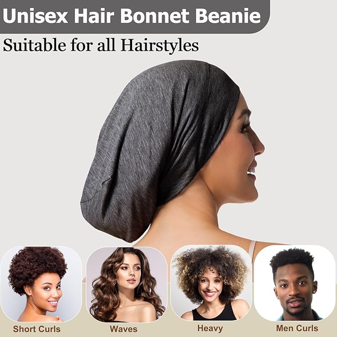 Satin Bonnet for Sleeping Night Cap, Adjustable Satin Lined Silk Bonnets Sleep Cap for Curly Hair Braids Beanie Black Women
