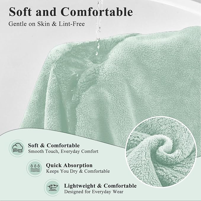 Women’s Adjustable Spa Wrap Towel Set, Microfiber Body Wrap Bathrobe with Matching Hair Towel, Super Absorbent & Quick Dry Shower Wrap for Home, Gym, Pool – Light Green(Light Green)