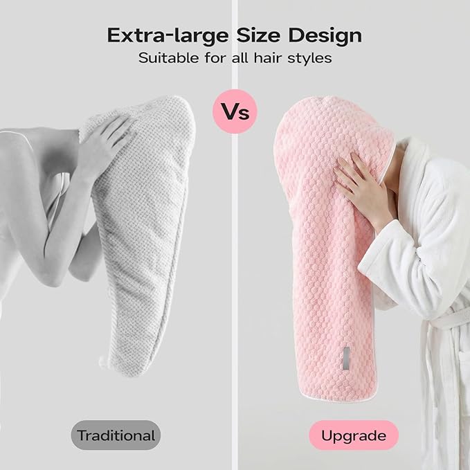 REDKISS 5 Pack Extra Large Hair Towels - Microfiber Oversized Hair Towel Wrap for Women, 23 x 47 inches Hair Towels with Elastic Strap, Super Soft Hair Drying Towels for Long, Thick, Curly Turbans