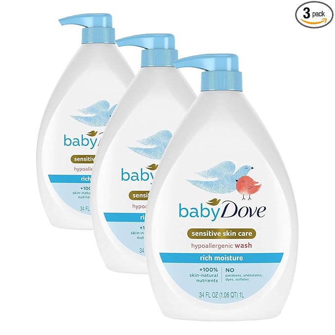 Baby Dove Sensitive Skin Hydrating Body Wash | Tear-Free & Hypoallergenic | Pediatrician Tested | 34oz (Pack of 3)
