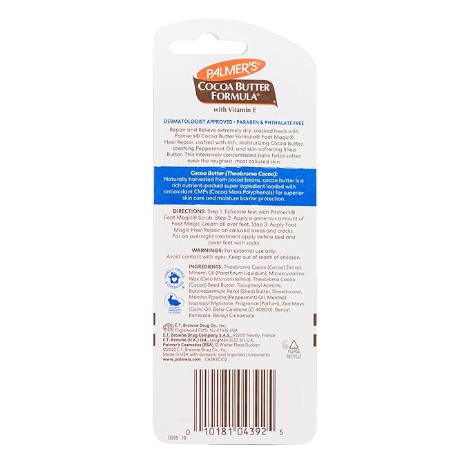 Palmer's Cocoa Butter Formula Heel Repair,Foot Balm Stick for Cracked Heels & Feet,No-Mess Stick Applicator,0.9 Ounce,(Pack of 2)