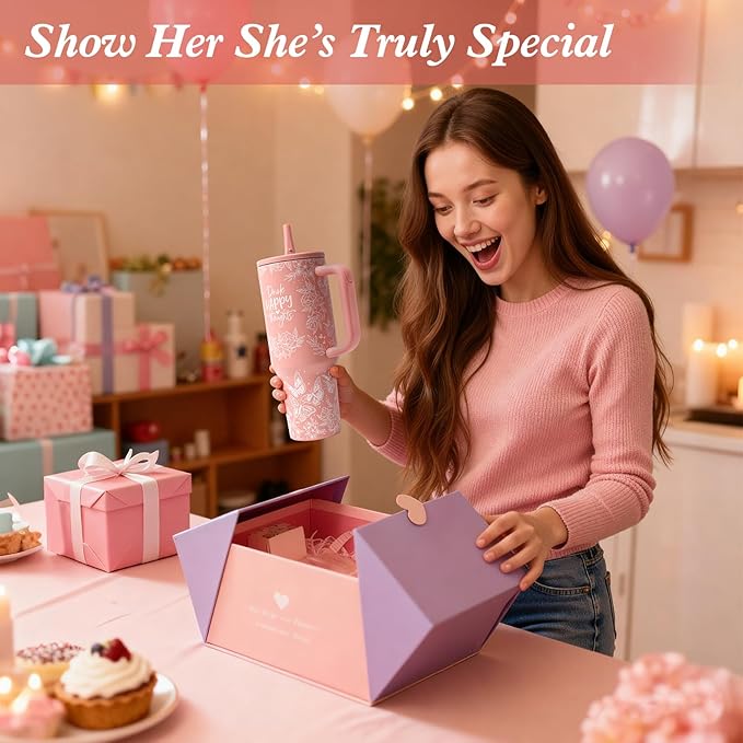 Birthday Gifts for Women, 10PCS Relaxing Self-Care Gift Basket with Flannel Blanket, 40 oz Tumbler, and Tote Bag – Get Well Soon Gift for Women Mom, Wife, Sister, Friends