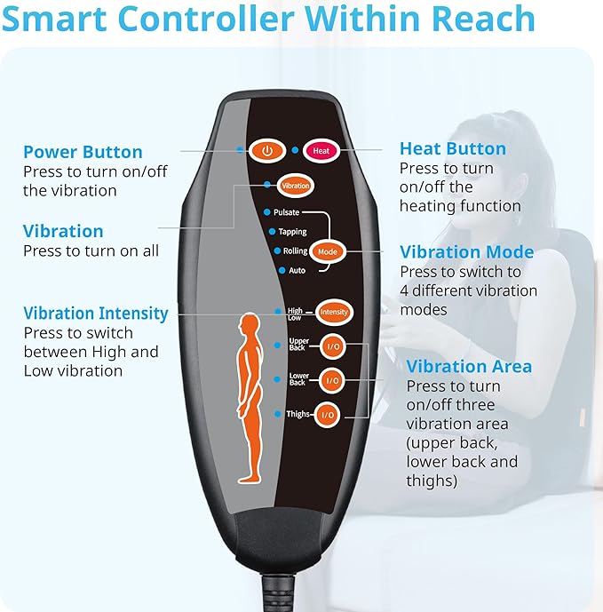 CARSHION 10 Vibration Motors, Massage Seat Cushion with Heat,Back Massager for Chair Back Massager Heated Seat Cover Massage Chair Pad for Pain Relief Home Office Use