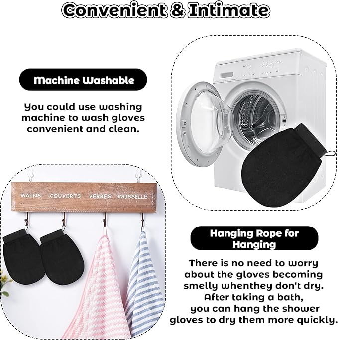 Tatuo 4 Pieces Korean Exfoliating Mitts Deep Exfoliating Gloves Body Scrubber for Bath Shower Dead Skin Remover Keratosis Pilaris