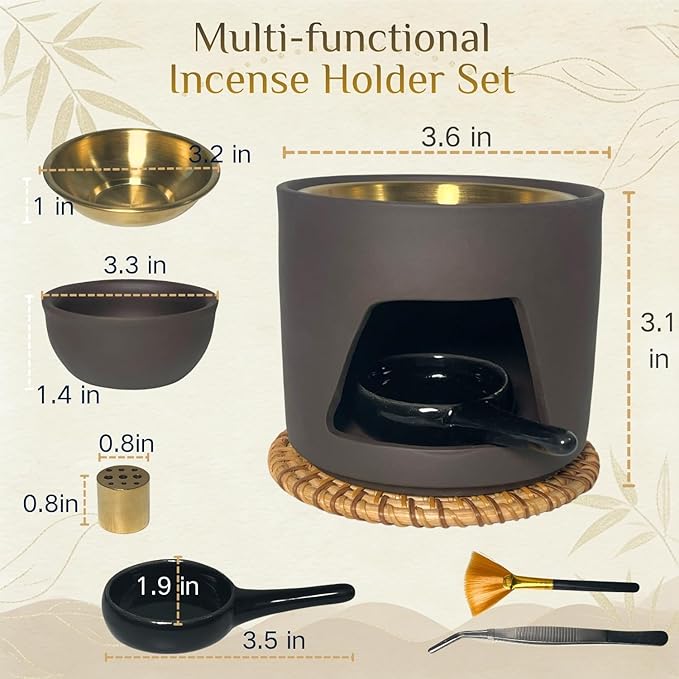 5 in 1 Incense Diffuser & Holder Set, Ceramic Aromatherapy Burner for Incense Sticks and Dried Herbs, Multi-Use Wax Warmer for Bedtime Calm, Yoga, Unique Mother Gift