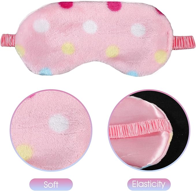 2PCS Plush Sleeping Eye Mask, Soft Plush Eye Mask, Fuffy Eye Cover Comfortable Sleep Mask Blindfold Rainbow Faux Fur Eye Shade for Women, Men and Kids Travel Nap Sleeping(Dot)