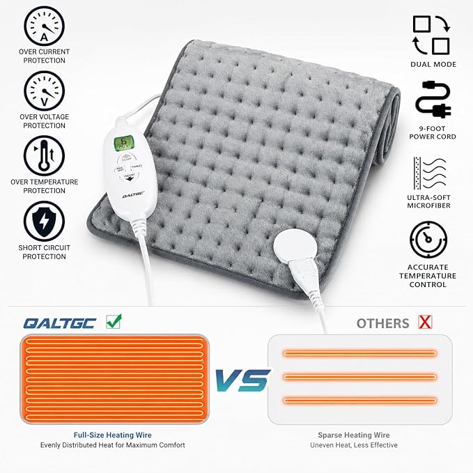 Electric Heating Pad, 2025 Upgraded Dual Mode Controller (Manual and auto Off Mode),Multiple Safety protections, Comfortable Soft, Machine Washable