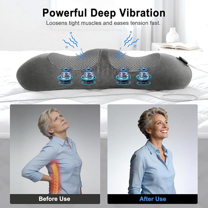 Triple Fusion Back Massager with Heat, Vibration and Smart Lift Support, Triple Fusion Massager with Ergonomic Memory Foam, Black
