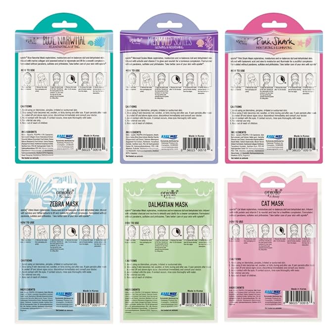 Epielle Character Face Mask Wave & Wild 6 Pack, Fun & Effective Korean Skin Care, Spa Party Favors, Mothers Day Gifts, Birthday Gifts for Women, Self Care Gifts