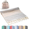 ATANI Turkish Beach Towel (71x39 Inches), Converts to a Bag, Oversized 100% Cotton Bath Towels Lightweight Quick-Dry Beach Blanket for Travel, Picnic, Camping, Yoga and Pool (Brown)