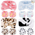 12PCS SPA Headband and Wristband Set Super Cute Soft Microfiber Makeup Headband for Women Girls Elastic Bow Skincare Headbands with Highly Absorbent Wristbands for Washing Face Shower