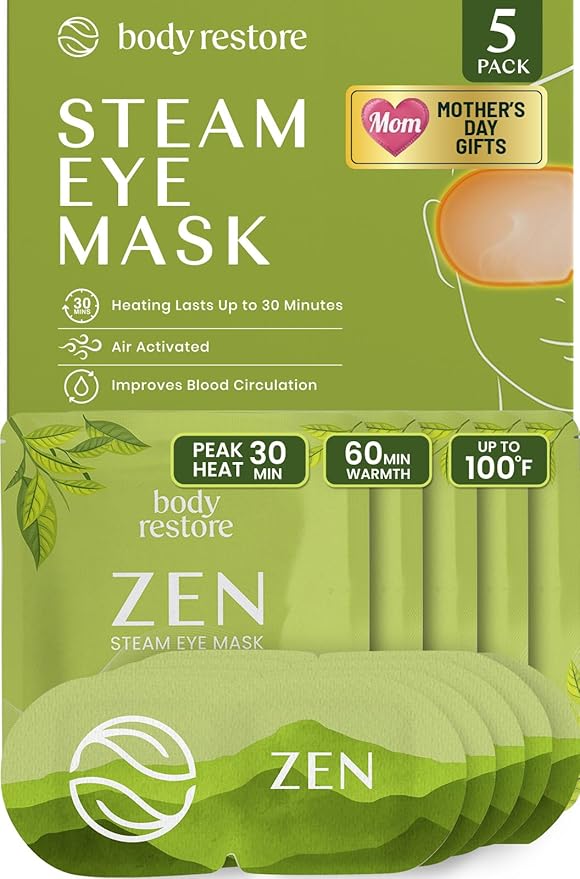 Body Restore Heated Eye Mask for Dry Eyes 5 Pack – Mothers Day Gifts for Mom, Self Heating Warm Compress, Birthday Gifts for Women, Relaxation – Green Tea