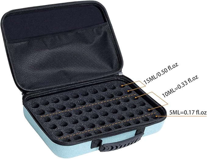Essential Oils Carrying Case Holds 60 Grids for 1-3ML Roller Bottles 5ml, 10ml, 15ml Bottles Storage Organizer Bag Hard Shell EVA, Essential Oil Bag with Detachable Sponge Pad Sky Blue