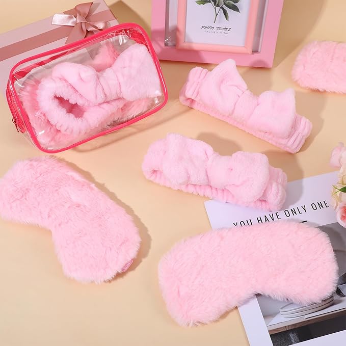 36 Pcs Spa Headband for Women, Makeup Cosmetic Headband for Women 12 Spa Headbands Plush Sleep Eye Mask 12 Clear Cosmetic Bags Sleepover Party Supplies for Girls Christmas Spas Party Favors