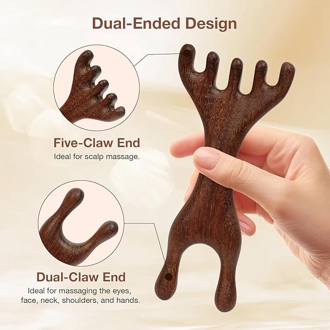 Natural Wooden Hair Growth Scalp Massager Comb - 5-Claw Head Wood Scalp Massage Tool for Stress Relief, Gua Sha & Scalp Therapy
