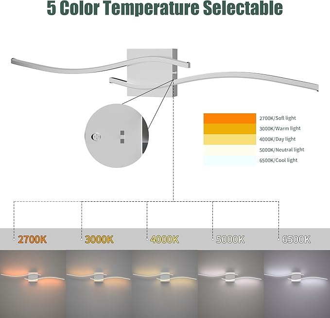 Espird 23inch Led Bathroom Vanity Light Bar, Brushed Nickel 5CCT Dimmable 2700-6500K Vanity Lights for Bathroom, Modern Bathroom Light Fixtures Over Mirror Led Lighting Fixtures