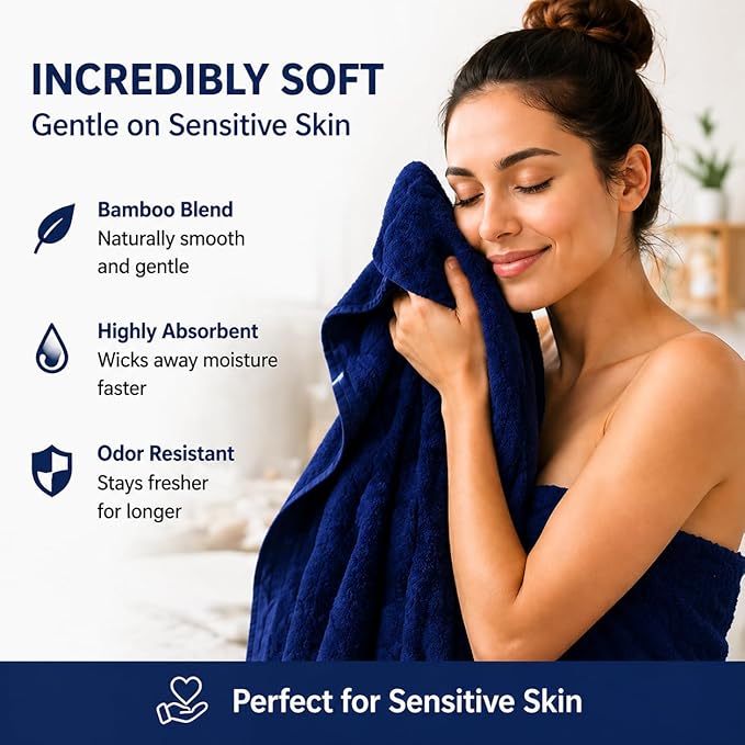 SEISSO 4 Pack Extra Large Bath Towels 63"x35", Bath Sheets for Sensitive Skin 70% Polyester 30% Viscose Fiber from Bamboo, Super Soft, Highly Absorbent & Quick Dry, Oversized Shower Towels