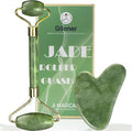 Guasha Tool for Face & Jade Roller for Face,Gua Sha Facial Tools for Reduce Puffiness and Improve Wrinkles,Green Jade Roller and Gua Sha Set Self Care Gifts for Women