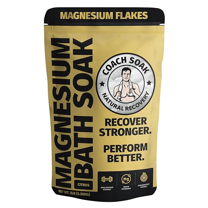 Coach Soak Recovery Bath Soak - Alternative to Epsom Salt Bath Soak - Fast-Absorbing Pure Magnesium Flakes & Dead Sea Salt with 21 Minerals, Bath Salts & Essential Oils - 3 lb, Energizing Citrus
