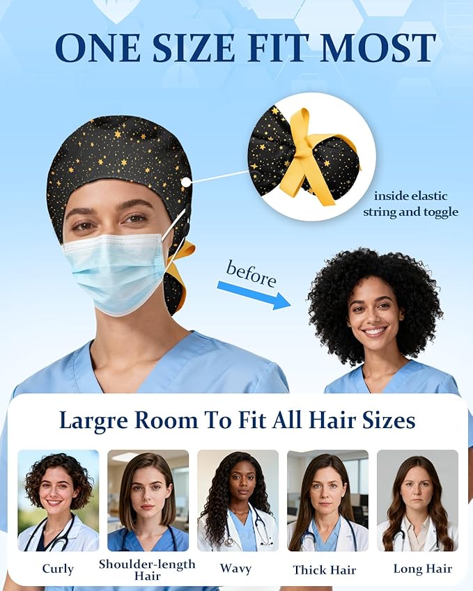 Plifal 100% Cotton Scrub Cap with Buttons-Nurse Cap with Sweatband for Women, Adjustable Working Hat,Satin Lined or Unlined
