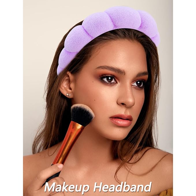VELSCRUN 6 Pack Spa Headband, Makeup Headband, Face Wash Headbands, Skincare Headbands, Purple Sponge Hair Band Bow Tie Spa Head Band for Washing Face Wristband Set Hair Accessories for Women Gifts