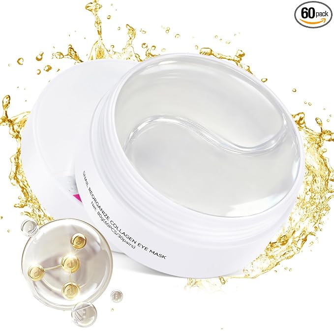 LAVONE Eye Mask - 30 Pairs Snail Under Eye Patches Skin Care Products - Eye Masks Skincare for Dark Circles and Puffiness, Reduce Wrinkles, Eye Bags and Fine Lines, for Women and Man - White