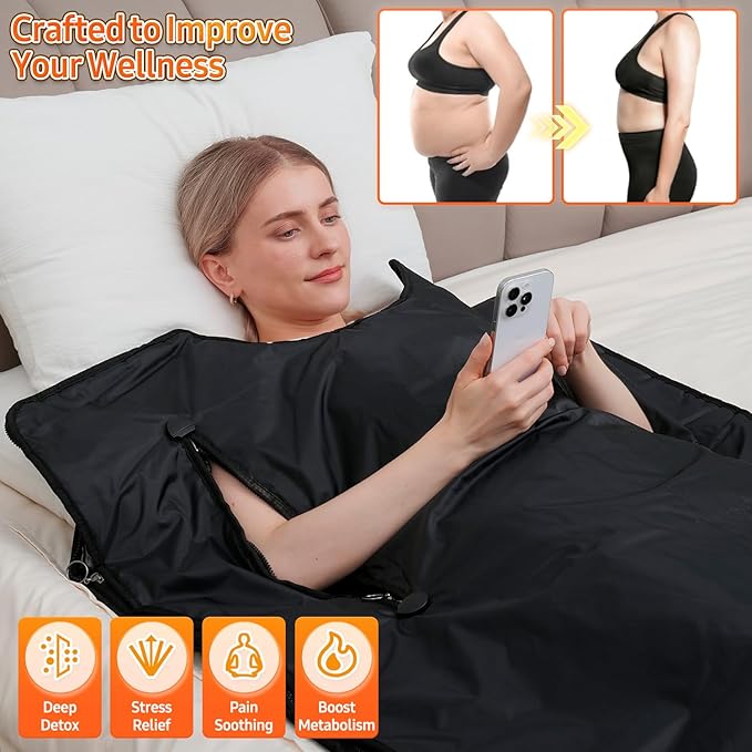 Infrared Sauna Blanket for Home: Extra Large Portable Sauna Blanket withFull Body Detox Wrap & Deep Heat Relaxation - Adjustable 86-176°F Far Infrared Therapy 20-60 Min Timer 74.8 x 35.5Inch
