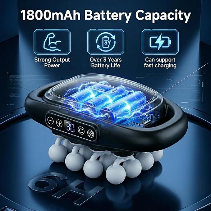 16-Head Deep Tissue Body Massager with Heat, 3 Modes & 30 Intensities, Multi-Head Back Massager for Full Body Relief, Quiet Percussion Massager for Back, Neck, Legs, Waist,1800mAh Battery