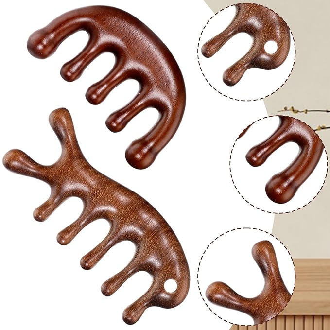 2 Pack Wooden Head Scalp Massager Comb, Scalp Massager Loc Comb Wooden Scalps Massagers Combs for Hair Growth Head Massages Tool for Scalps Meridians