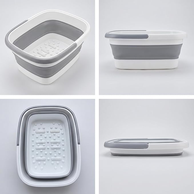 15L(4GL) Collapsible Foot Soak Tub with Handle and Massage Acupoint, Bath Massager for Dry Cracked Feet, Plastic Foot Bucket(Gray-B)