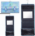 Travel Hanging Toiletry Bag with Mirror Leather Travel Hanging Mirror Foldable Dance Competition Makeup Bag Backstage Cosmetic Organizer for Traveling Dancers Spa(Vibrant,Blue)