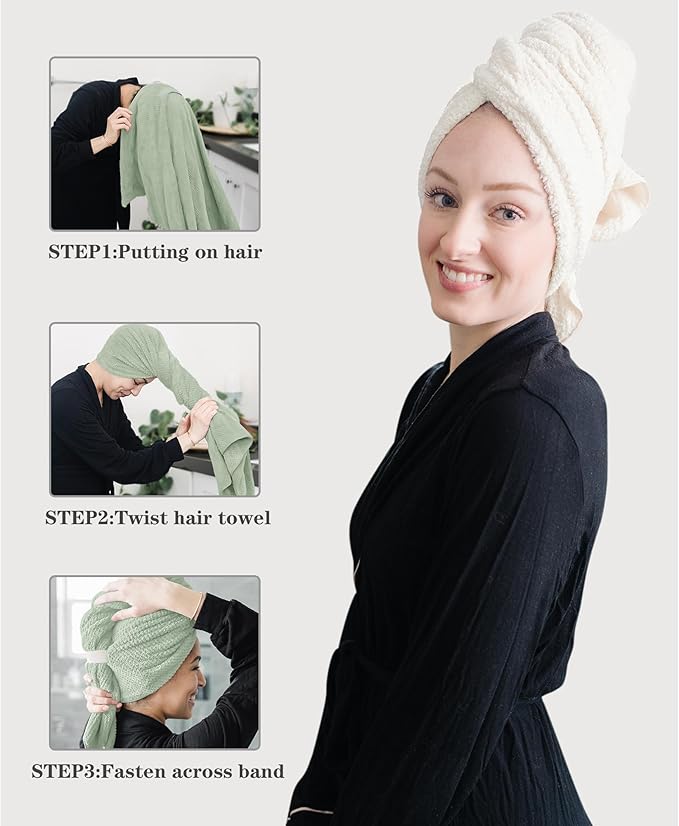 ROLSHOL 2 Packs Large Microfiber Hair Towels for Women, Super Absorbent & Quick Dry Hair Towel Wrap for Curly Hair Long & Short Hair- Anti-Frizz Hair Turbans for Wet Hair - 27.5''*39.4''