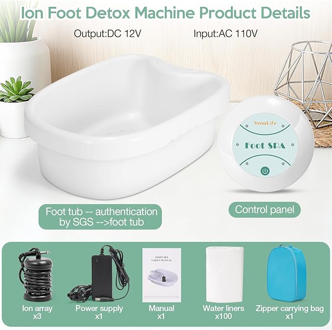 Ionic Foot Bath Detox Machine, Ion Foot Detox Spa for Home Use Beauty Salon Beauty SPA Club with 100 Liners, Zipper Carrying Bag | Detoxifying & Convenient
