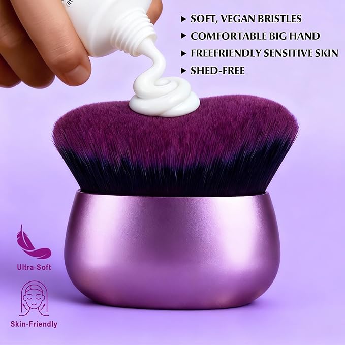 Extra Large Body Makeup Brush,75mm Wide-headed Body Coverage Applicator For Self Tanner, Leg Makeup &Body Blend for Tattoo Cover up Makeup, Oval Face&Back body makeup Brush Wet&Dry Use（Purple)