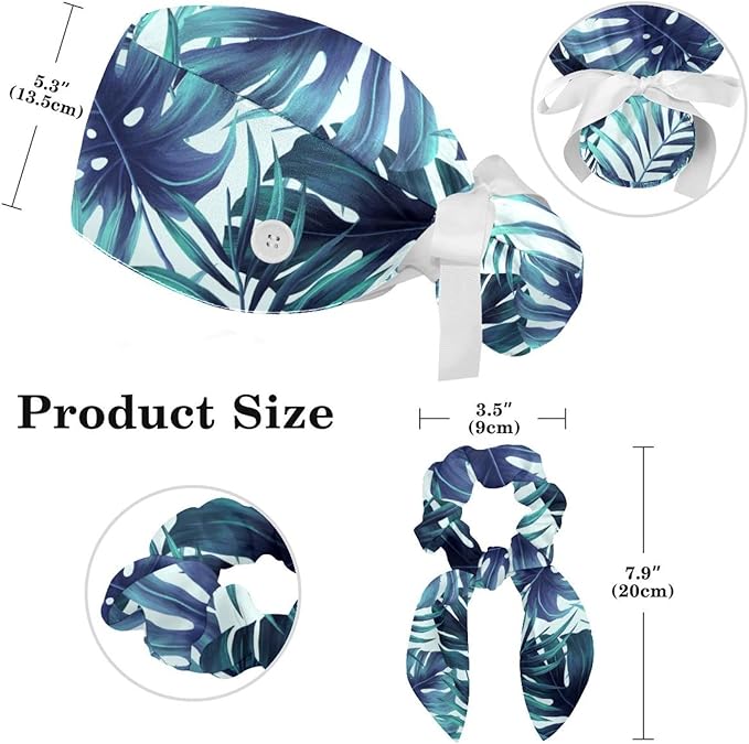Adjustable Brown Dachshund Dog Blue Surgical Scrub Cap with Button,Sweatband for Women with Bow Hair Scrunchy