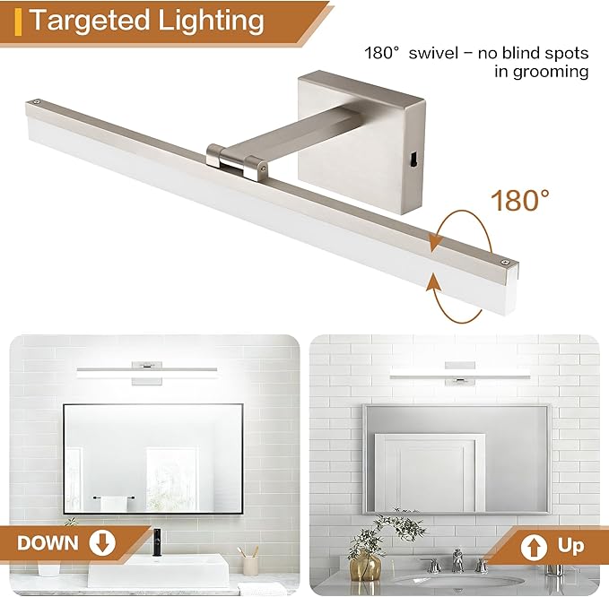SOLFART 24 inch LED Vanity Lights Brushed Nickel Bathroom Light Fixture Bathroom Vanity Lights Over Mirror Vanity Lighting Fixtures 5 Color Temperature Dimmable Led Light Bar 5CCT