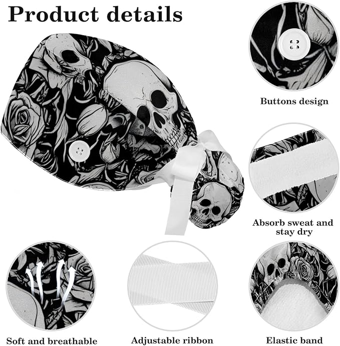Scrub Cap with Hair Scrunchy, Ponytail Holder Surgical Cap