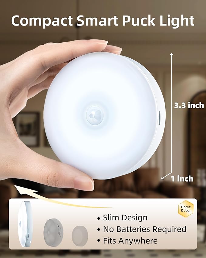EZVALO 6-Pack Under Cabinet Lighting, Rechargeable Motion Sensor Puck Light with Remote, 3 Color Temps & 12 RGB Colors, Magnetic Stick on Light, Dimmable Under Counter Light for Kitchen, Home Decor