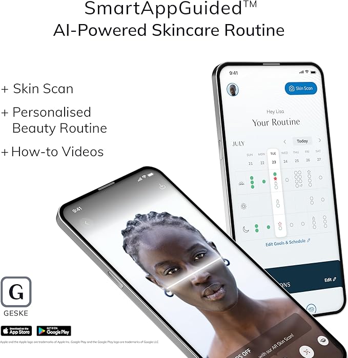 GESKE SmartAppGuided™ Facial Brush | 4 in 1 | Professional Facial Cleansing Brush | Skin Cleansing Silicone Facial Brush | Routine Skincare | Gentle Cleansing | Facial Cleanser