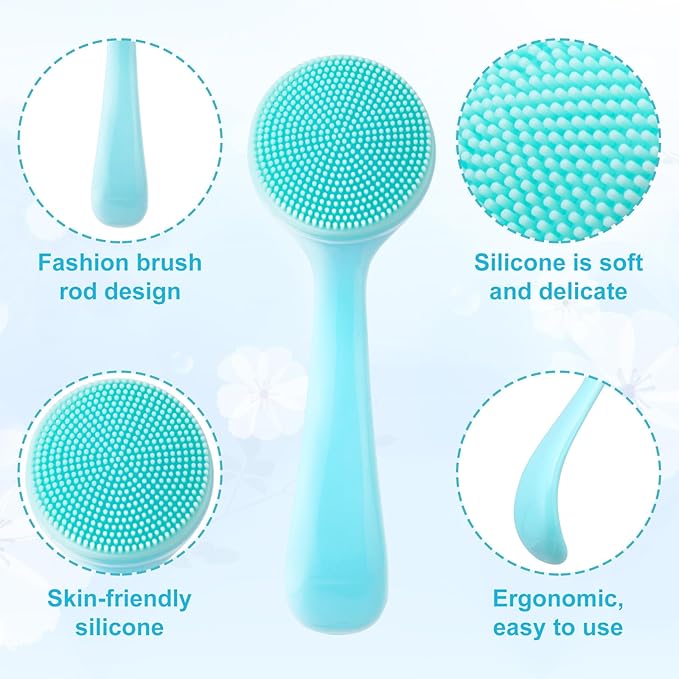 HINZIC Silicone Manual Facial Cleansing Brush, Skin Friendly Waterproof Face Cleaning Scrubber Exfoliator Cleanser for Blackheads Whiteheads Makeup Residues Removal- Blue