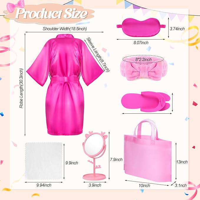 Spa Party Supplies for Girls, 6 Satin Robes Kids Spa Birthday Sleepover Supplies Kit
