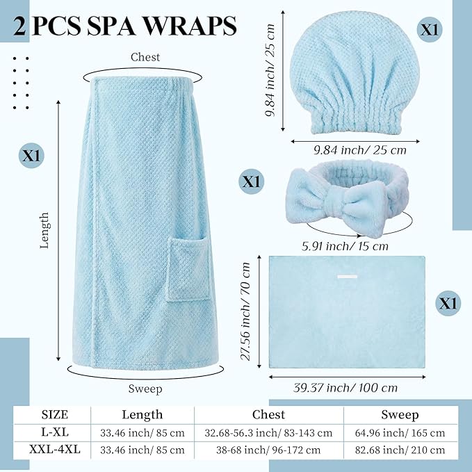 Tigeen Plus Size Towel Wrap for Women Spa Robe Set with Shower Hair Drying Turban Cap Towel Headband Adjustable Bathrobe