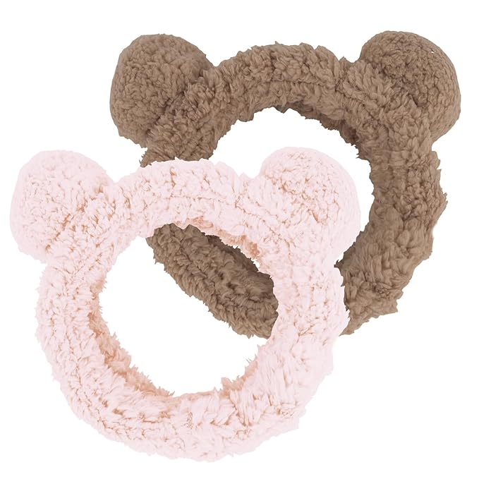 WHAVEL 2PCS Spa Headband - Cute Bear Ears Makeup Headband for Face Wash, Soft Facial Hair Band (Pink, Coffee)