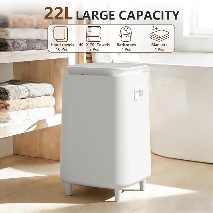 22L Towel Warmer for Bathroom – Fast Heating Blanket Warmer, Fits Two 40" x 70" Oversized Towels, Blankets & Bathrobes, Auto Shut-Off, Adjustable Timer, Portable Towel Warmer Bucket -White