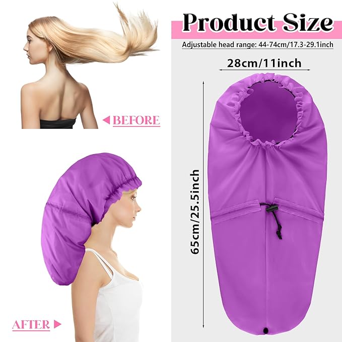 2 Pcs Large Shower Cap for Braids, Extra Long Shower Cap for Women Long Hair & Locs, Waterproof Hair Bonnets for Dreadlocks Drawstring Bath Caps for Women & Men (Blue, Purple)