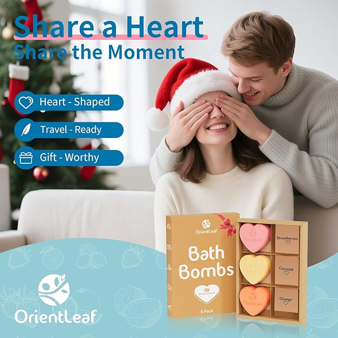 ORIENTLEAF Bath Bombs for Women, Stocking Stuffers, Bath Bombs Fruit Scented Strawberry, Orange, Coconut, 6 x 2 oz