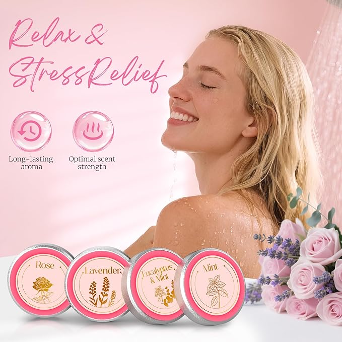Mothers Day Gifts for Mom, Shower Steamers Aromatherapy, Birthday Gift for Women Grandma Wife Sister from Son Daughter, Shower Bombs Natural Essential Oil Self Care Relaxation, Pink