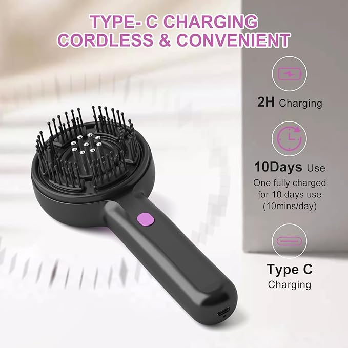 Yi Dong Electric Scalp Massage Comb with 4500mm² 66 Nodes, 3 Modes, Built-in 3ml Essential Oil Reservoir, Type-C Rechargeable - Long-Lasting Hair Care Gift